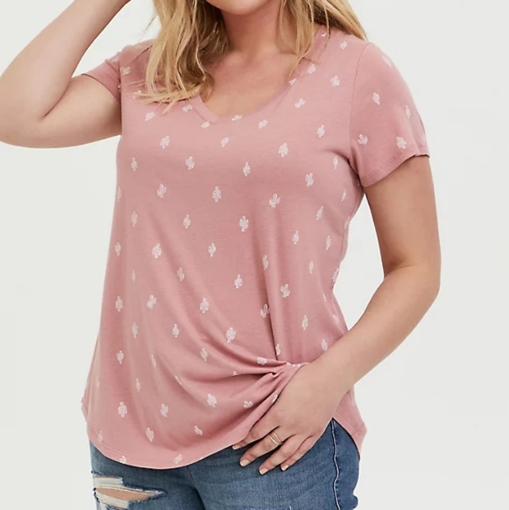 TORRID CLASSIC FIT V-NECK TEE - PINK CACTUS